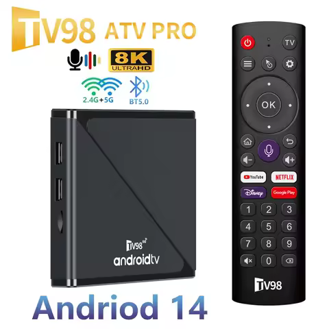 TV98 ATV Pro Smart TV Box Android 14 Allwinner H313 Quad Core 8K 4K 5G Dual Wifi BT5.0 Digital Voice