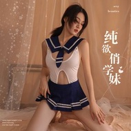 情趣內衣死庫水連體開襠角色扮演制服套裝撩人學院百褶裙性感緊身-圖片套裝【不含襪】 均碼