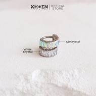 (1 Piece) White stone thick round earrings - Titanium F136 - Earrings Store