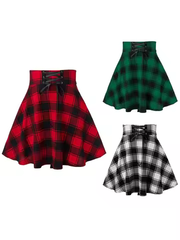 Black Checkered Women's Gothic Skirt Women Pleated Plaid Skirts Spring Autumn Girl Hip Hop Female Pu