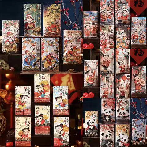 6/12 pcs HongBao 2025 Chinese New Year Red Packet Printed Red Envelopes Kids New Year Greetings Are 