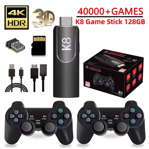 K8 Game Stick 64G 4K HD Video Game Console 40+Simulators Dual Wireless 2.4G Controller Retro Console