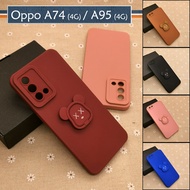 Oppo A74 4G / A95 4G Simple Bear Stand Ring I-Ring Back Case TPU Soft Cover Casing Colorful Mobile H