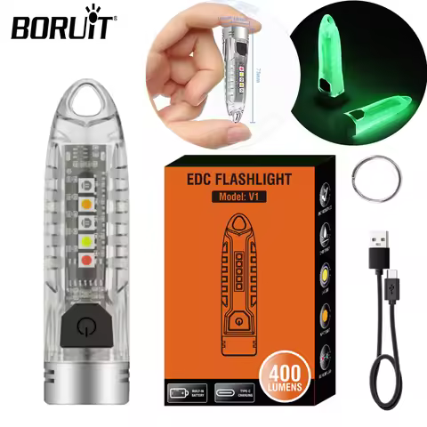 BORUiT V1 Small EDC Flashlight Keychain Portable Mini Work LED Torch Type-C Rechargeable Lamp UV Fla