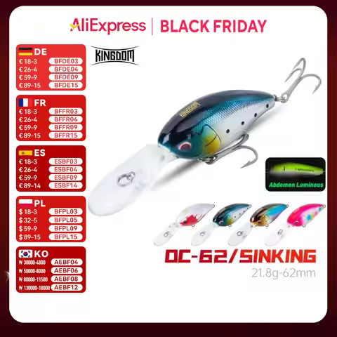 KINGDOM Fishing Lure Kingpro Big Crankbait Artificial Hard Baits 62mm 21.8g Sinking Trolling Retriev