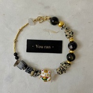 日式限定 大金運限定 防小人招財貓手鍊 招財手環 黑曜石茶水晶手