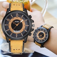 [Shopee Best] Soki Men's Military Style Calendar Aviator Leather Strap Watch v2