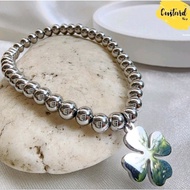 Genuine Stainless Steel Bracelet Clover Leaf Size 4 Mm. Women Pendant Bracelets