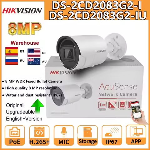 Hikvision IP Camera 8MP DS-2CD2083G2-I DS-2CD2083G2-IU POE 4K Acusense CCTV Bullet Surveillance Vide