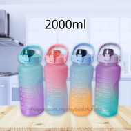 2000ml Water Bottle Tumbler with straw scale big bottle 2Liter 2litre Rainbow Reminder gym bottle sport BPA Free