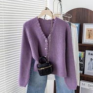 Huafu Ge Knitted Cardigan Womens 2025 New Spring and Autumn V-neck Sweater Fashion Top