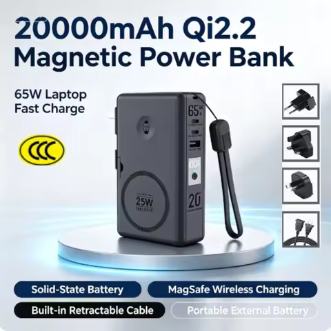 65W GaN USB C Charger Power Bank 20000mAh Qi2 Magnetic Wireless Fast Charger for iPhone 16 iWatch La