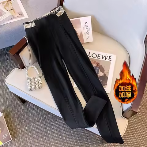 150Kg Plus Size Women's Hip 150 Winter Loose Inside and Outwea Fleece Leggings Letter Casual Pants B