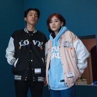 AOYAMA LOVE Small Flower Graffiti Embroidered Baseball Jacket [VW643-1]