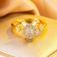 Rotatable Cat Cat Ring Female Animal Cute Shape Design Zircon Lucky Cat Ring Adjustable Opening