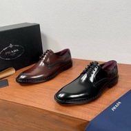 Prada Men's Business Formal Leather Shoes British Genuine Leather Pointed Toe Derby Shoes Wedding Gr