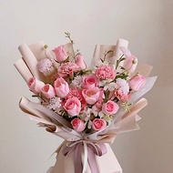 【鮮花】粉色康乃馨玫瑰鬱金香鮮花花束