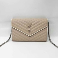 YSL 粉色拼白色信封包 98新配件塵袋