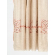羊絨米白原色橘色花叢手工刺繡/克什米爾手工披肩100% Pashmina