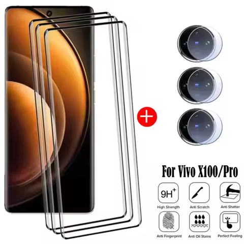 6 in1For Vivo X100 Pro Glass Vivo X100 Pro Tempered Glass 9H Full Curved Protective Screen Protetor 