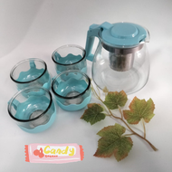 SG FREE BUBBLE WRAP Tea pot set 5 in 1 Poci Ceret Kaca Tempat Minum Teh Sepaket Dengan Gelas nya