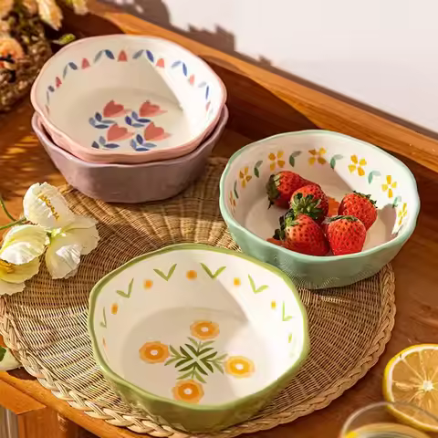 6-inch Flower Shaped Ceramic Salad Bowl Air Fryer Bowl Kitchen Dessert Snack Plate Household Baked R