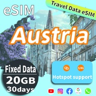 Austria eSIM: Unlimited Data for 5 Countries - 20GB/ 50GB for 30/180 Days. Countries Covered: uk,It