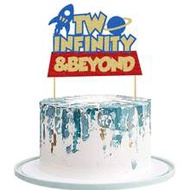 1Pc Two Infinity And Beyond Cake Topper, Outer Space Buzz Theme 2 Years Old Birthday Cake Topper, Ro