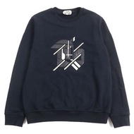 愛馬仕 (HERMES) 23SS Chevaux en Symmetrie 圓領套頭衛衣，成色極佳。 100% 純棉，羊皮材質，飾有皮革貼片和磨毛內襯，S 碼，海軍藍。正品，義大利製。男款。