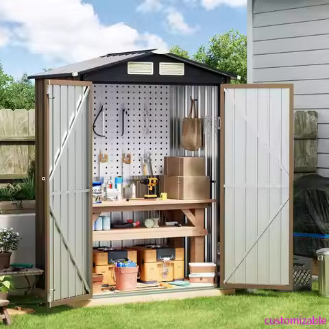 5x3FT Outdoor Steel Storage Shed, Lockable Doors, Compact Metal Tool Shed for Garden, Backyard, Pati