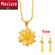 Maxlove Jewelry Korean Style Gold 916 Original Malaysia Necklace for Women Pendant Bauhinia Rose Flower Pendant Water Wave Chain Buy 1 Take 1 Free Earing Set for Girls Gift Set Birthday 项链吊坠 Rantai Leher Emas 916 Lelong Rantai Leher Viral Merch Murah