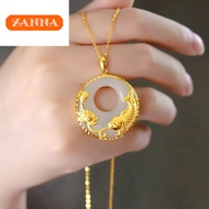 Emas 916 original gold carp pendant copper Hotan Jade safety clasp lotus chain for women