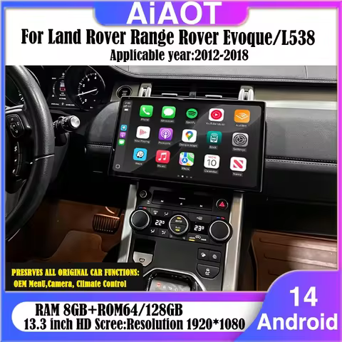 13.3inch Android14 For 2012-2018 Range Rover Evoque L538 Multimedia Player Car GPS Radio Wireless Ca