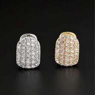 Grillz ฮิปฮอปประดับเพชรเต็มชิ้นแบบยูนิเซ็กซ์ เงางาม ฝาครอบฟันโลหะประกาย อุปกรณ์เสริมปาร์ตี้ไนท์คลับท