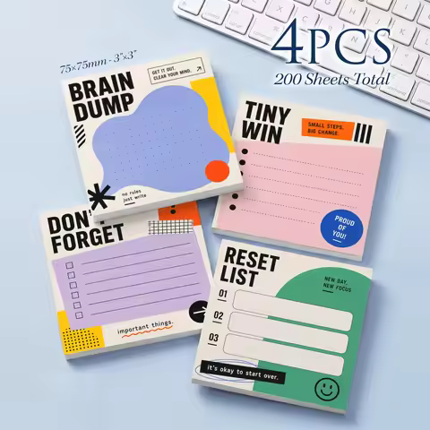 4 Pcs 200 Sheets Total Productivity Sticky Notes, 75x75mm 3x3 Inch, Brain Dump Don’t Forget Tiny Win