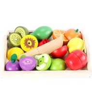 Wooden Play Food for Kids Kitchen Cutting Fruit Vegetable Set Role Pretend Play Montessori Toy for 2
