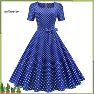 ST | Women's Vintage Polka Dot Dress - Retro Square Collar, Classic Movie Style