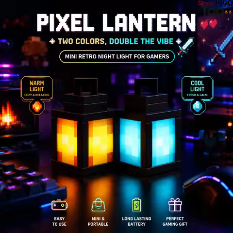 Minecraft Lantern Keychain Mini Led Glowing Pixel Model Portable Pendant Backpack Decor Night Light 