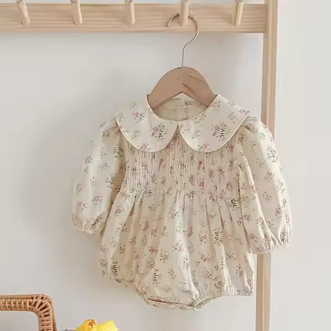 New Baby Clothing ﻿Floral One Piece Infant Newborn Baby Girl Bodysuits Polk Collar Princess Sweet Ki