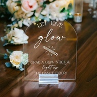 2D Flat, Wedding Acrylic Sign "Let Love GLOW" With Arch Design & Glowstick Holder - Battery-Free Bla