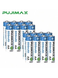 Pujimax 16入/12入/8入/4入/2入1.2v Aa800mah鎳氫充電電池,高性能,穩定電壓,適用於無人機,手電筒,玩具,收音機,遙控器,警報器,門鈴,燃氣爐 - （需要ni-mh電池充電器）