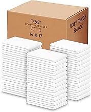 Corporate Hills Terry Bar Mop Towels - 36 Pack (14"x17") White Cotton Terry Cloths, Super Absorbent 