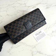 【LA LUNE】中古二手Celine黑色老花皮革長夾錢包卡片小手拿袋