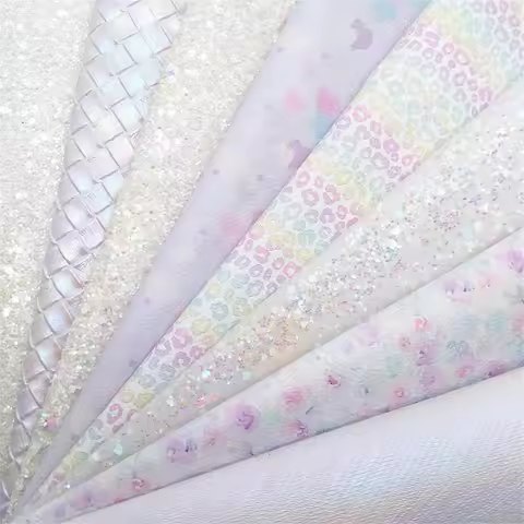 White Chunky Glitter Fabric Leopard Printed Synthetic Leather Vinyl Leather For Bow Earrings DIY 21X