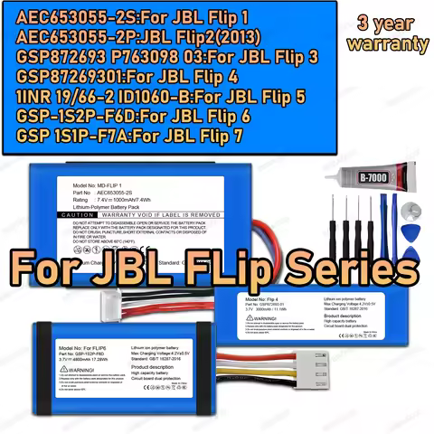 100% New High Capacity AEC653055-2S GSP87269301 GSP-1S2P-F6D For JBL Flip 1 /Flip 2/Flip 3/Flip 4/Fl