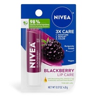 NIVEA Blackberry Lip Care, Tinted Lip Balm with Shea Butter, Nourishing Oils and Vitamin C & E, 3-in