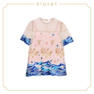 Kloset Sequin Embroidered Top (RS19-T011) เสื้อผ้าผู้หญิง เสื้อผ้าแฟชั่น เสื้อแฟชั่น เสื้อตาข่าย เสื