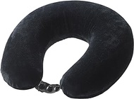 Memory Foam Neck Pillow with Stay Cool Neck Support for Kids + Adults, Washable Cover and Attached Luggage Strap, Black, One Size