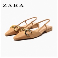 ZARA Baotou sandals female fairy style summer new horsebit buckle back empty square head flat bottom French single shoes women
