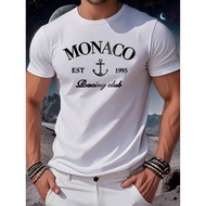 Men's Monaco Racing Club T-Shirt - Dark Blue with White Print, Short Sleeve Crew Neck Casual Streetw